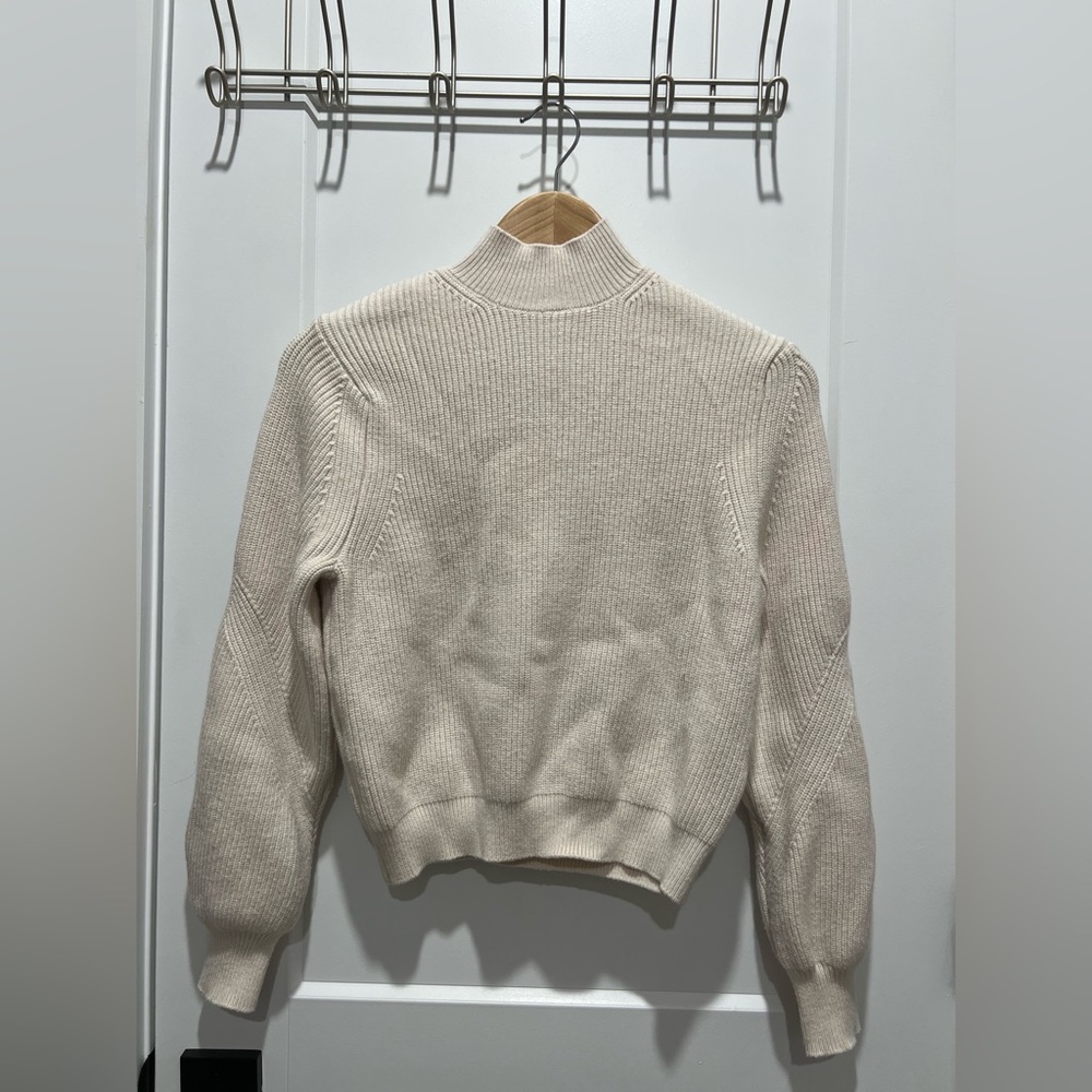 Zara Mockneck Cropped Knit Sweater Size M Beige